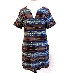 Ellison cotton blend, multicolor knit boho, Southwestern shift dress. Medium